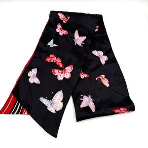 Liz Claiborne 100% Silk Scarf, 54" x 5.75", Butterflies & Stripes, Made In Italy